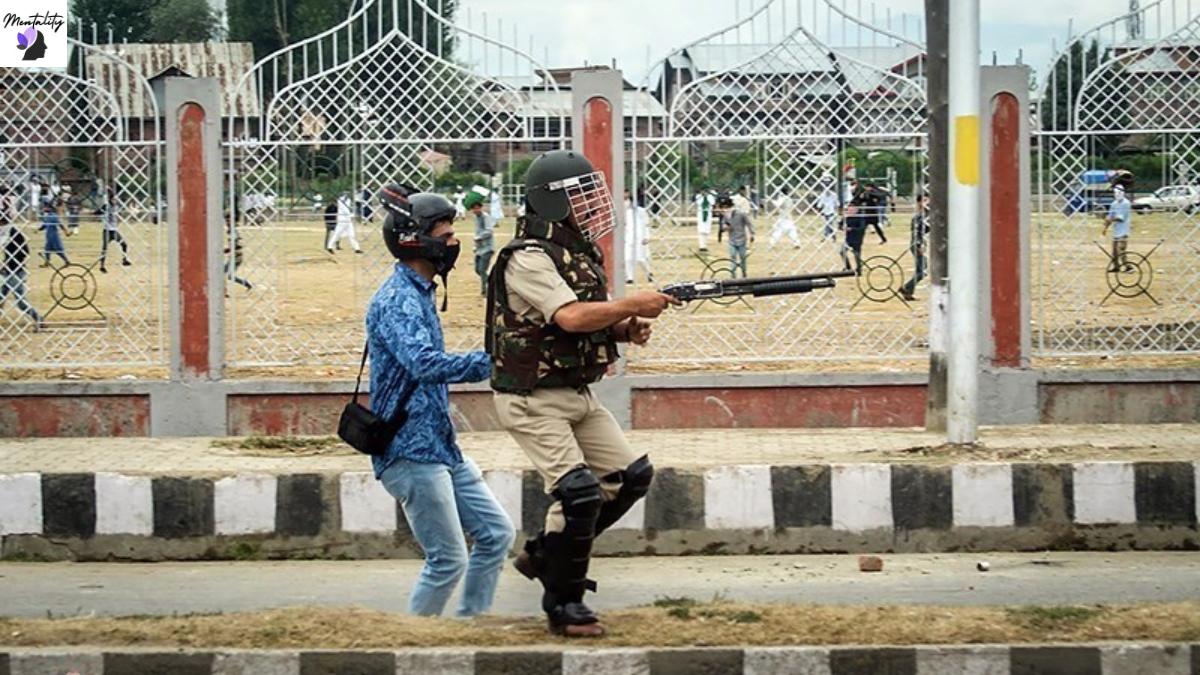 Indian security forces used tear gas and pellet guns to disperse thousands
